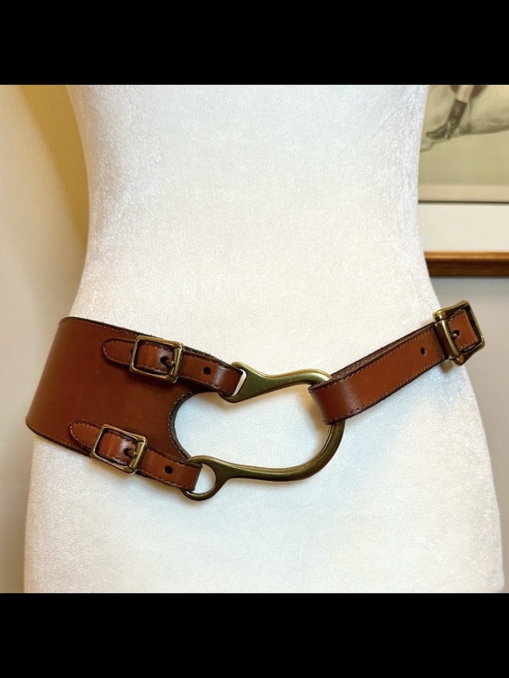 Ralph Lauren Brown Leather Hook-Style Waist Belt with Antique-Gold Hardware